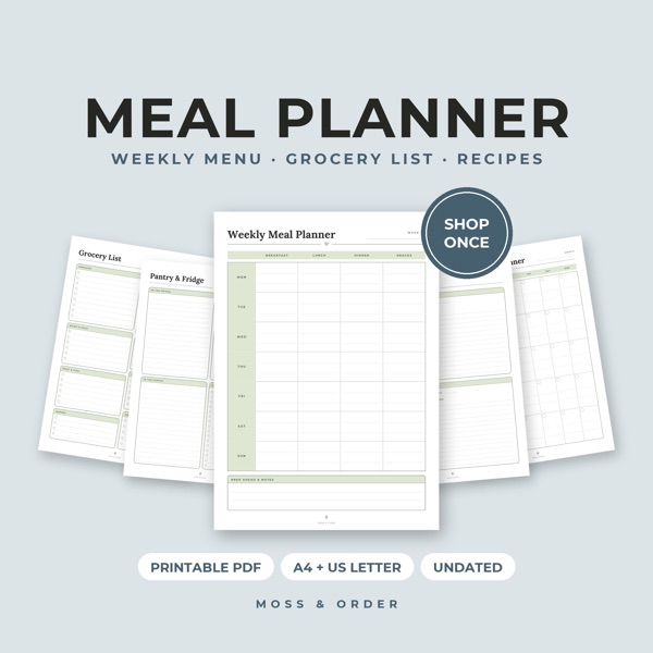 Printable meal planner with grocery list